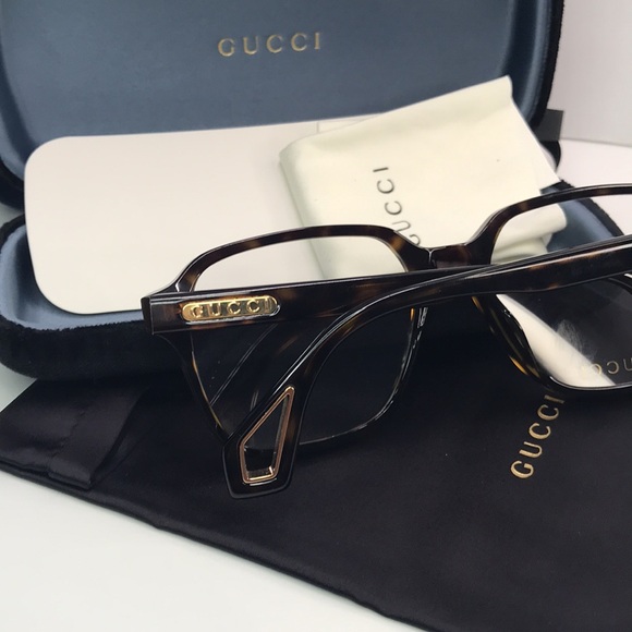 GUCCI GG0469O 002 Rectangular Havana Shiny Hvna Demo Lens 56 mm Men's Eyeglasses - Picture 11 of 14